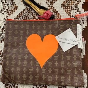JESSICA KAGAN CUSHMAN zippered wristlet/makeup bag /NWT/ brown with oran…